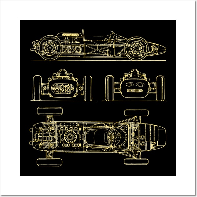 f1 car old blueprint Wall Art by Lamink